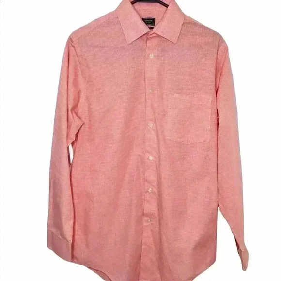 ARROW BUTTON DOWN PEACH GINGHAM LONG SLEEVE DRESS SHIRT MENS NECK SIZE 15 $34 - Picture 1 of 6